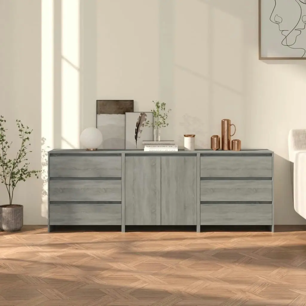 3 Piece Sideboard Grey Sonoma Engineered Wood 3098071