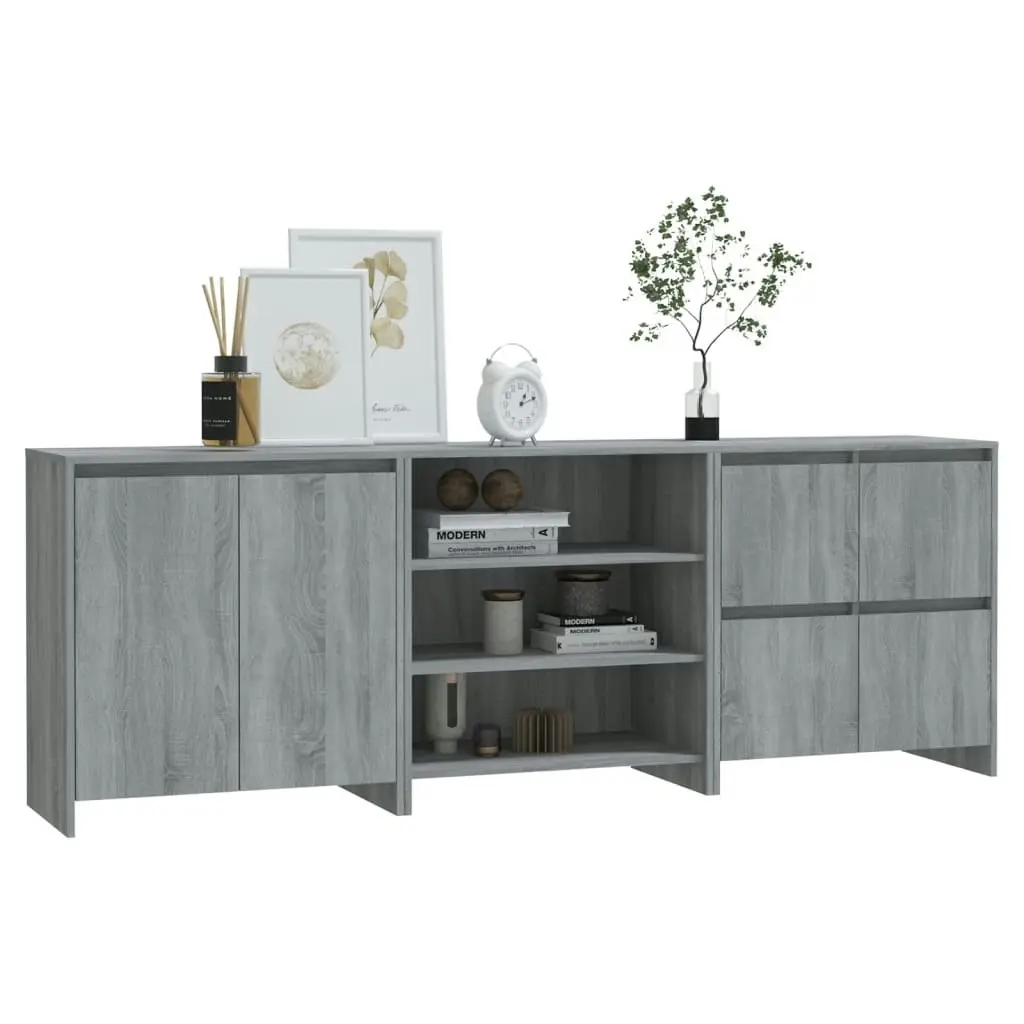 3 Piece Sideboard Grey Sonoma Engineered Wood 3098079