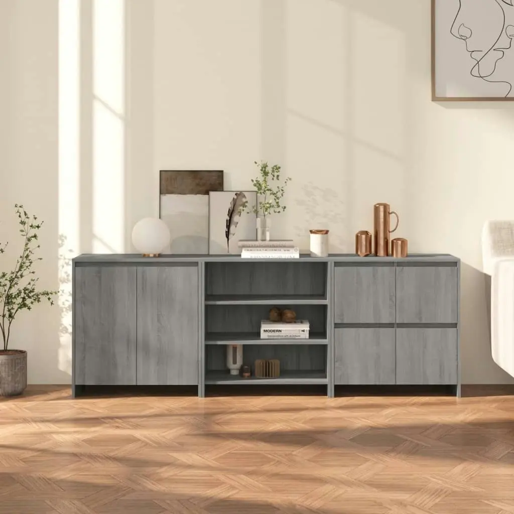 3 Piece Sideboard Grey Sonoma Engineered Wood 3098079