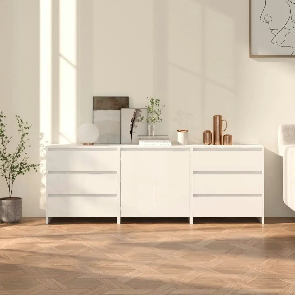 3 Piece Sideboard White Engineered Wood 3098065