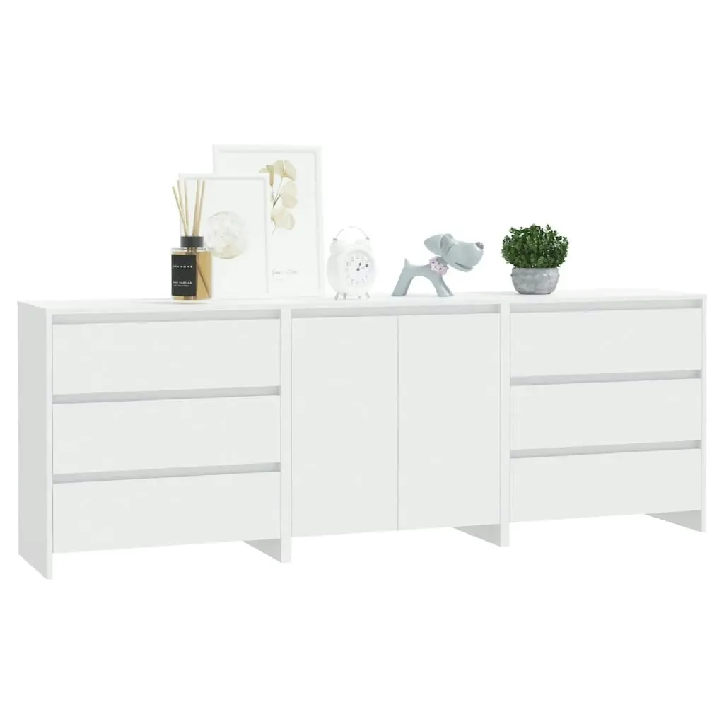 3 Piece Sideboard White Engineered Wood 3098065