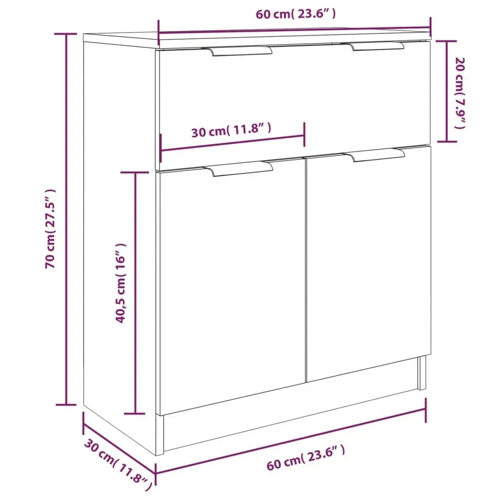 3 Piece Sideboards White Engineered Wood 3115796