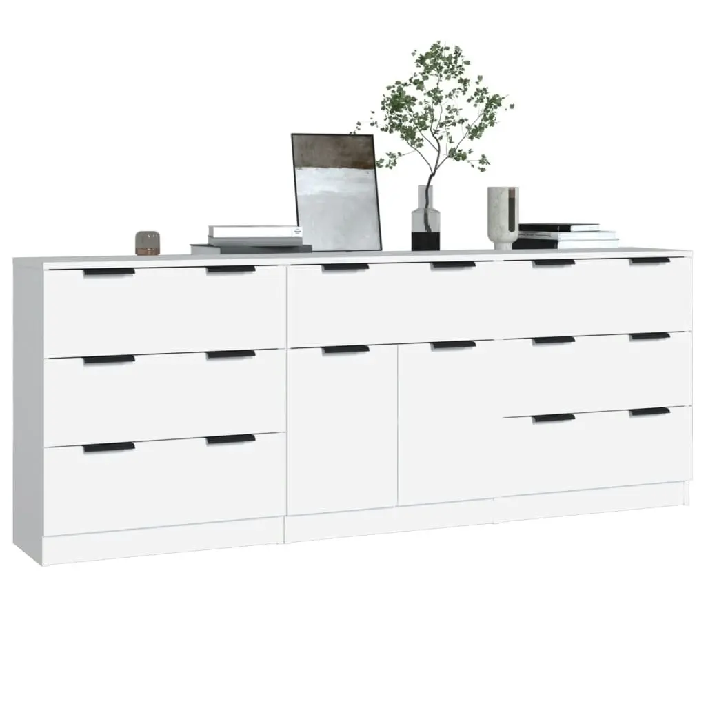 3 Piece Sideboards White Engineered Wood 3115796