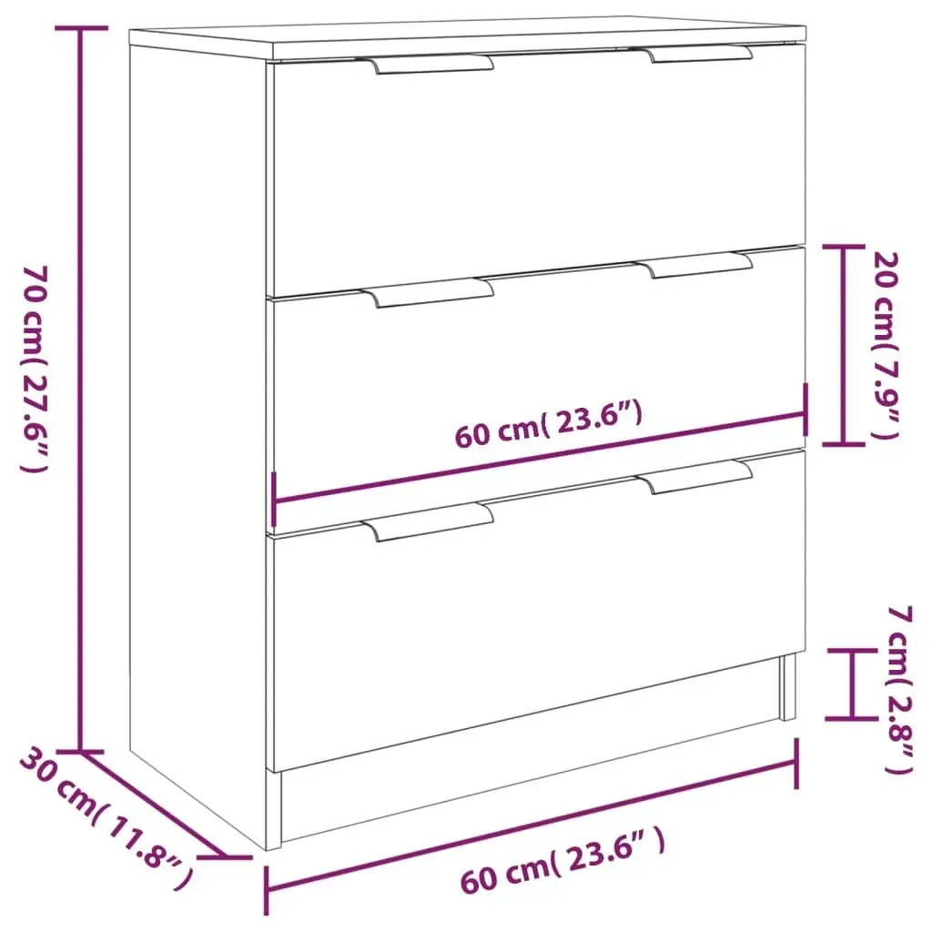 3 Piece Sideboards White Engineered Wood 3115796