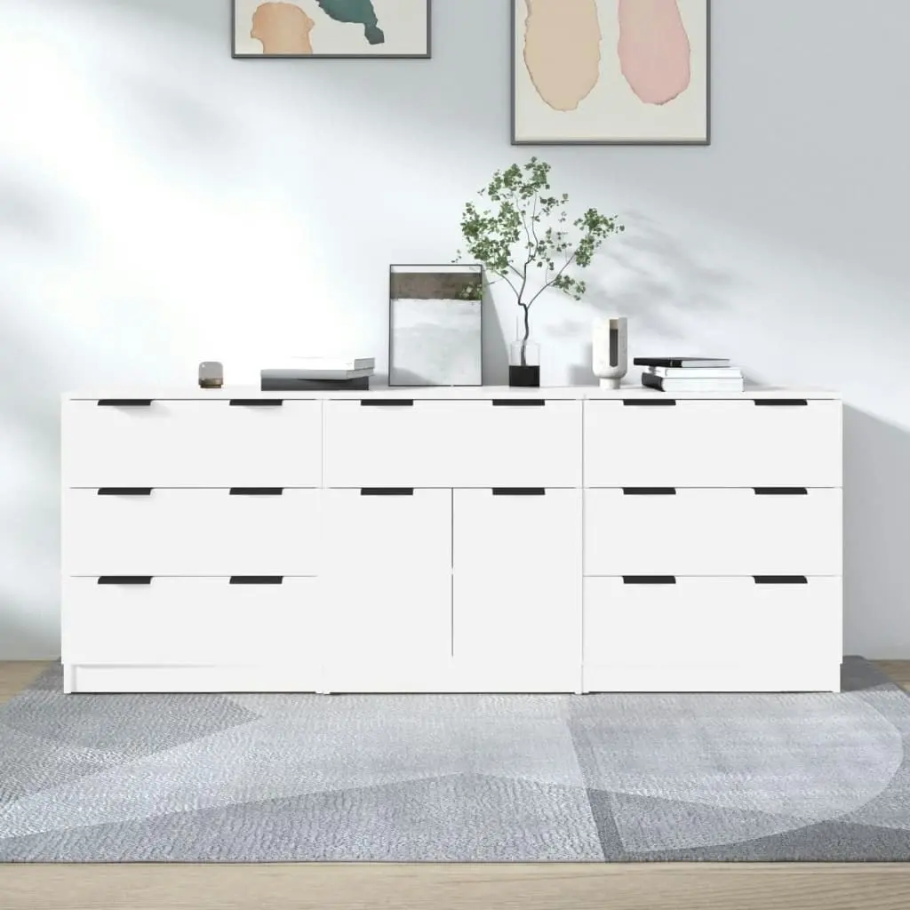 3 Piece Sideboards White Engineered Wood 3115796