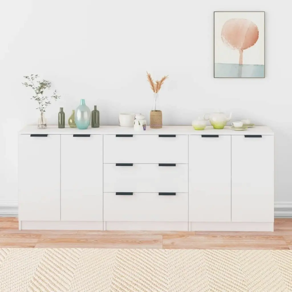 3 Piece Sideboards White Engineered Wood 3115780