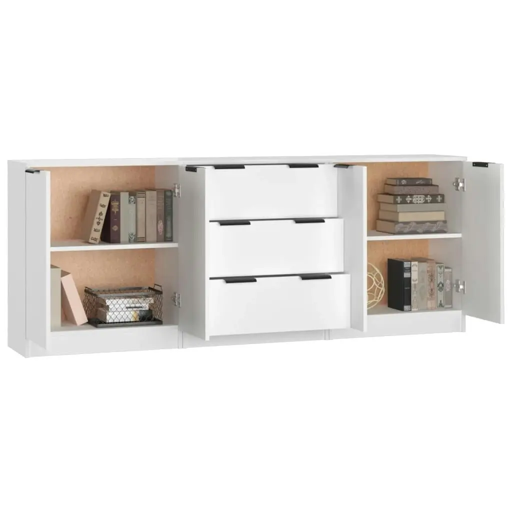 3 Piece Sideboards White Engineered Wood 3115780