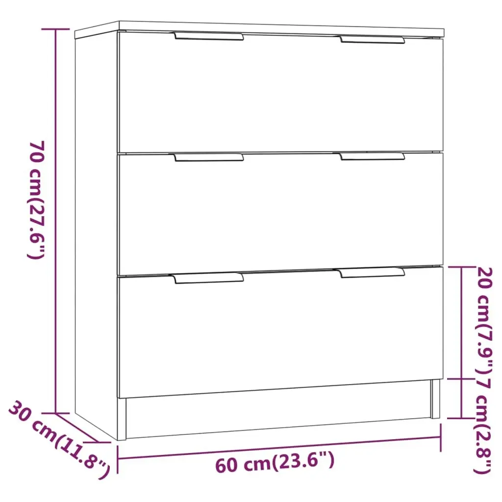 3 Piece Sideboards White Engineered Wood 3115780