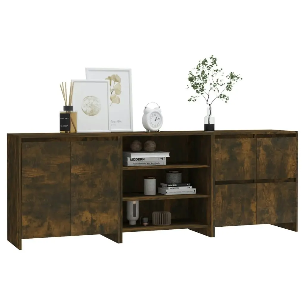 3 Piece Sideboard Smoked Oak Engineered Wood 3098078