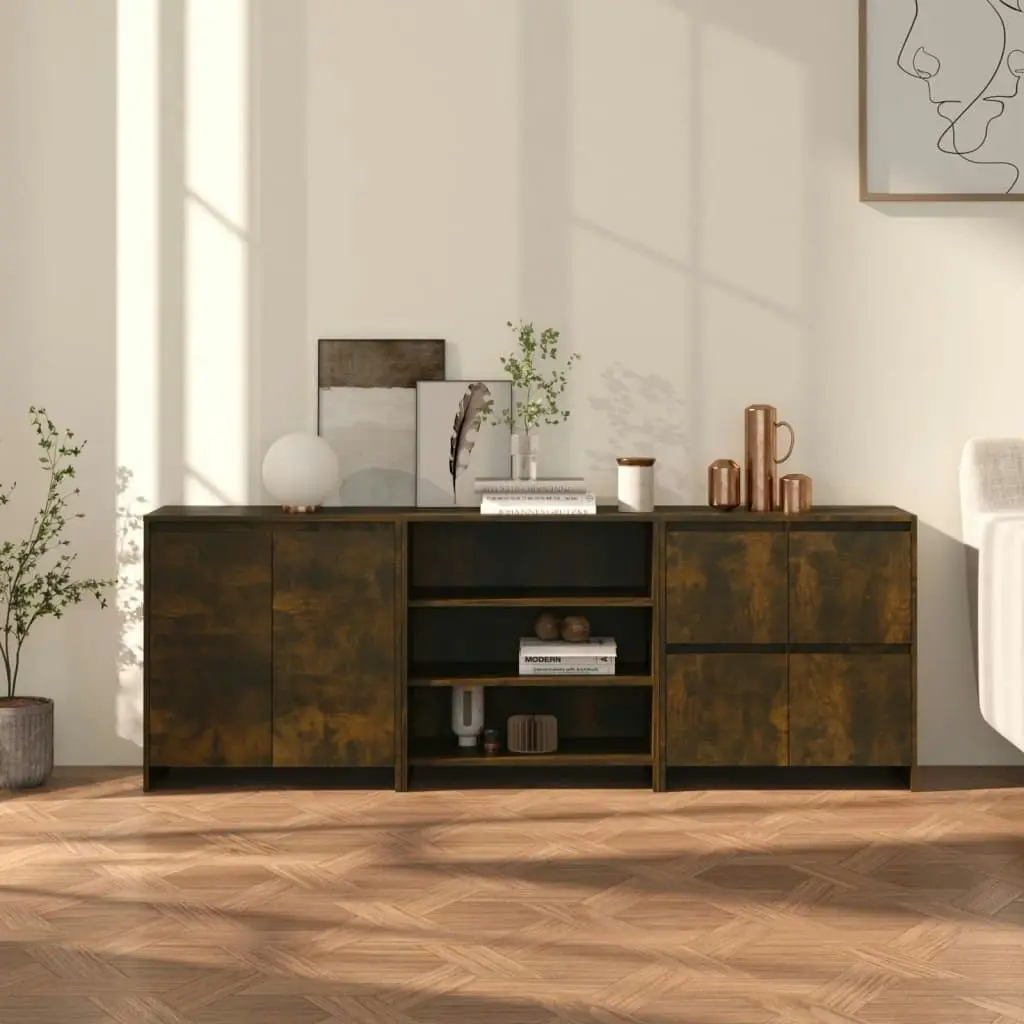 3 Piece Sideboard Smoked Oak Engineered Wood 3098078