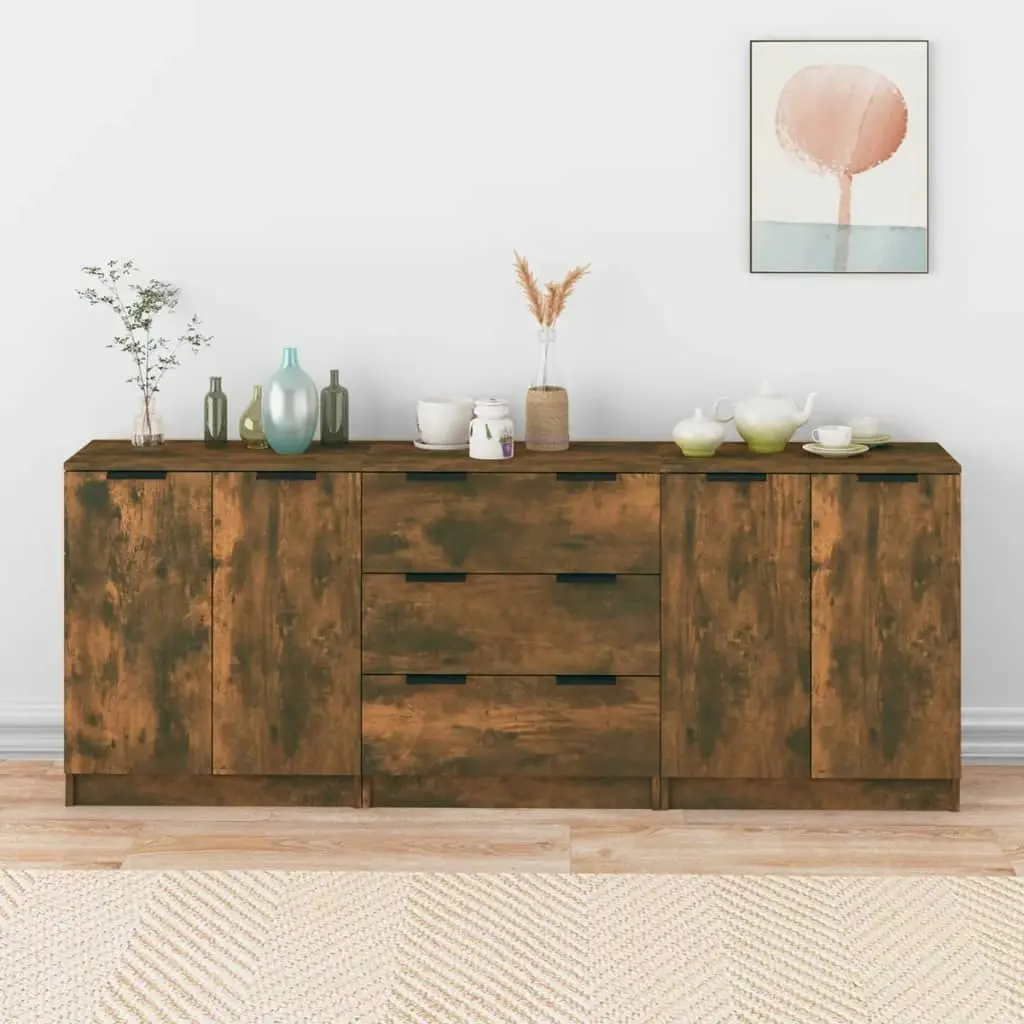 3 Piece Sideboards Smoked Oak Engineered Wood 3115785