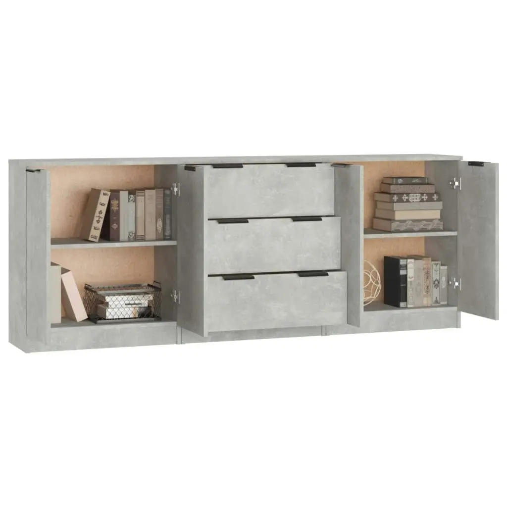 3 Piece Sideboards Concrete Grey Engineered Wood 3115783