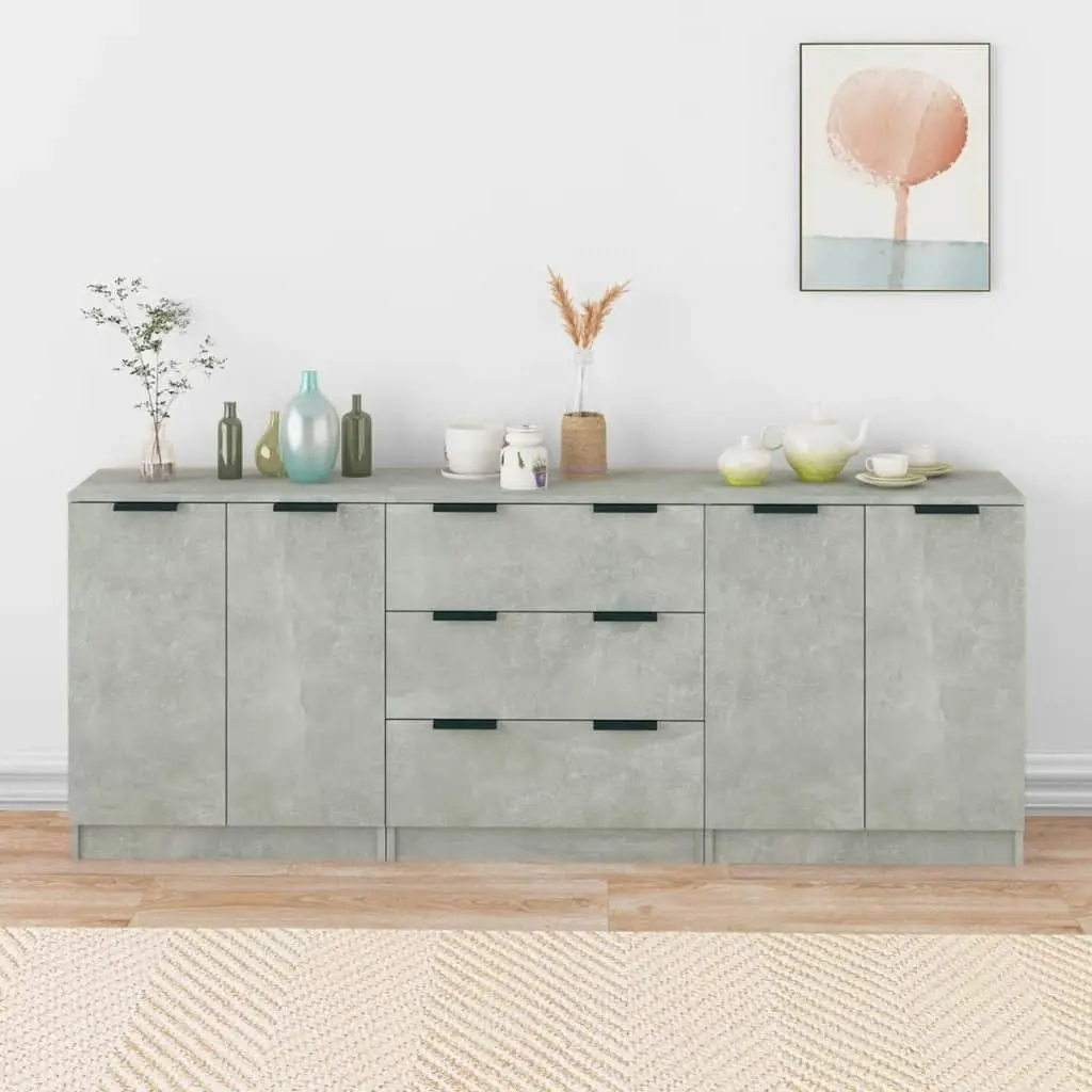 3 Piece Sideboards Concrete Grey Engineered Wood 3115783