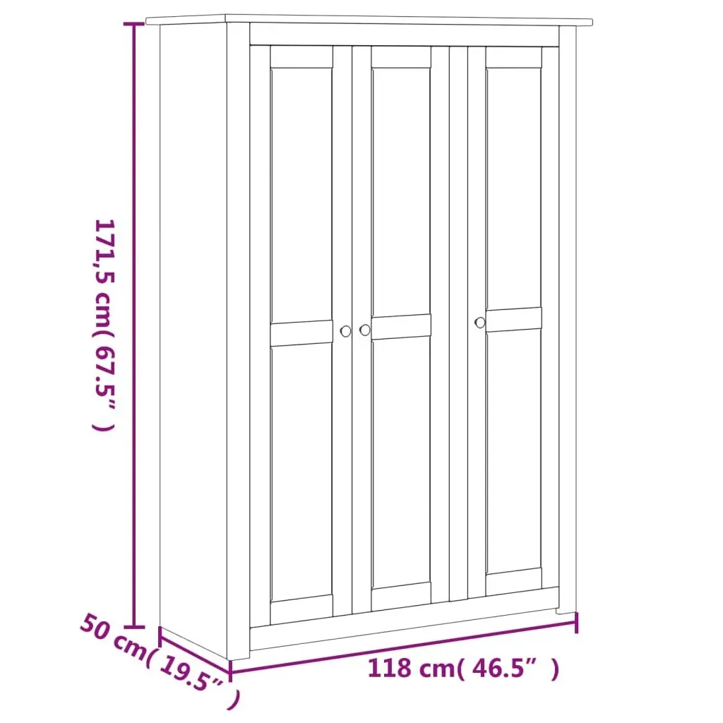 3-Door Wardrobe White 118x50x171.5 cm Pine Panama Range 282663