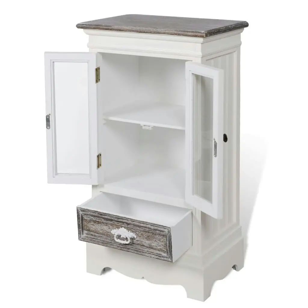 Cabinet 2 Doors 1 Drawer White Wood 240403