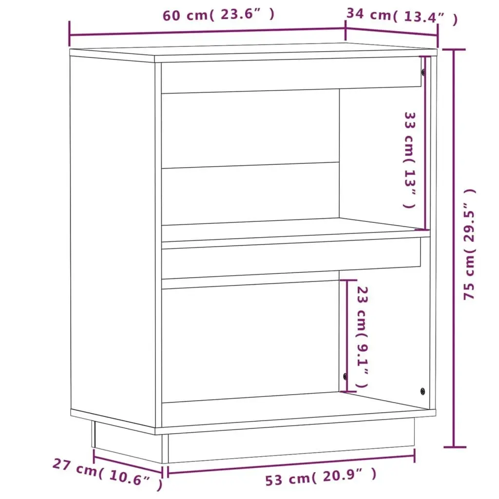 Console Cabinet Black 60x34x75 cm Solid Wood Pine 813823