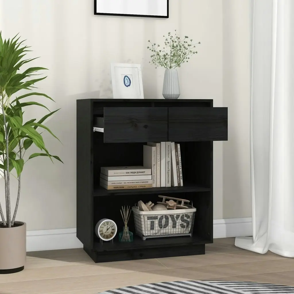 Console Cabinet Black 60x34x75 cm Solid Wood Pine 813838