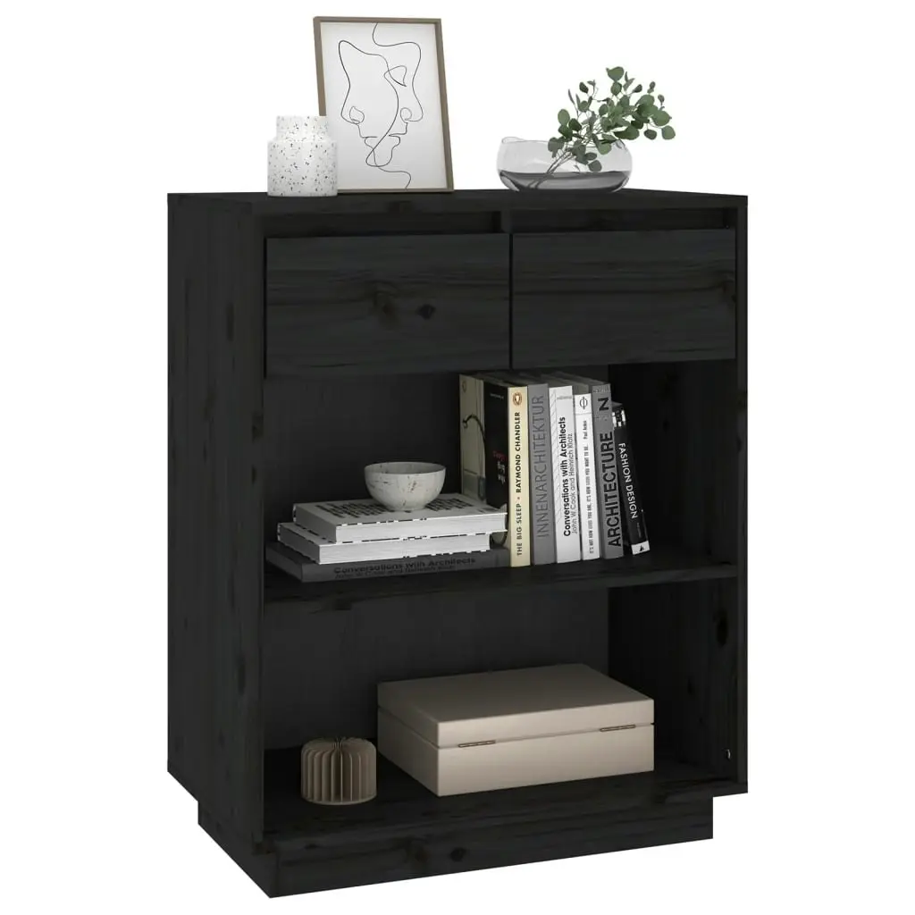 Console Cabinet Black 60x34x75 cm Solid Wood Pine 813838