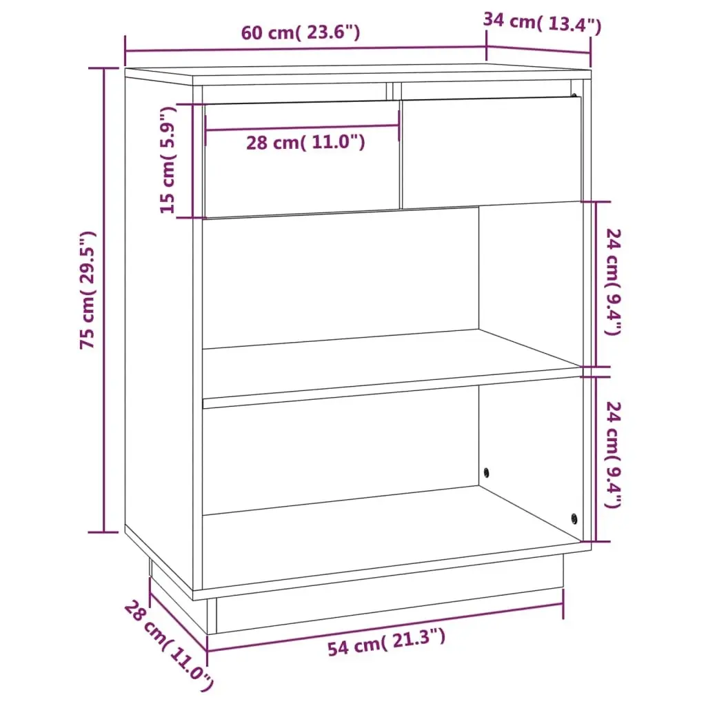 Console Cabinet Black 60x34x75 cm Solid Wood Pine 813838