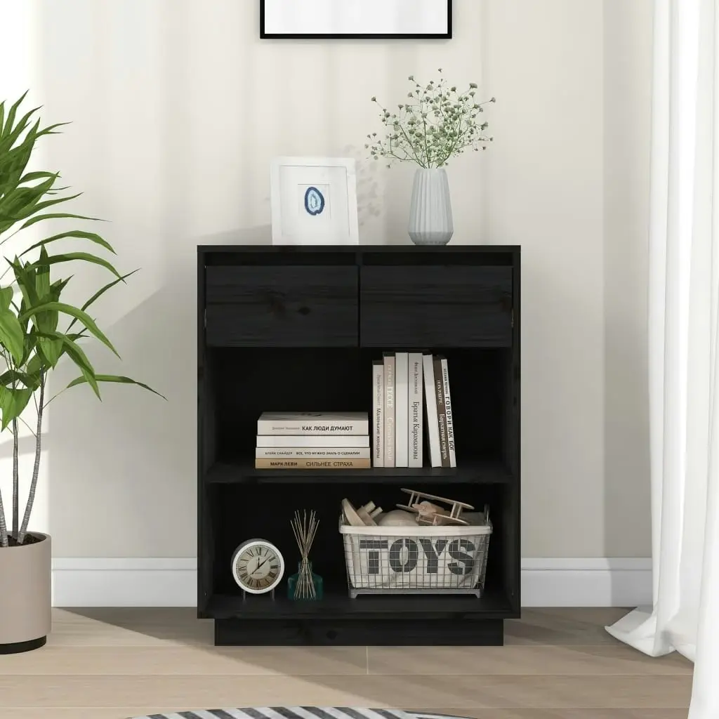 Console Cabinet Black 60x34x75 cm Solid Wood Pine 813838