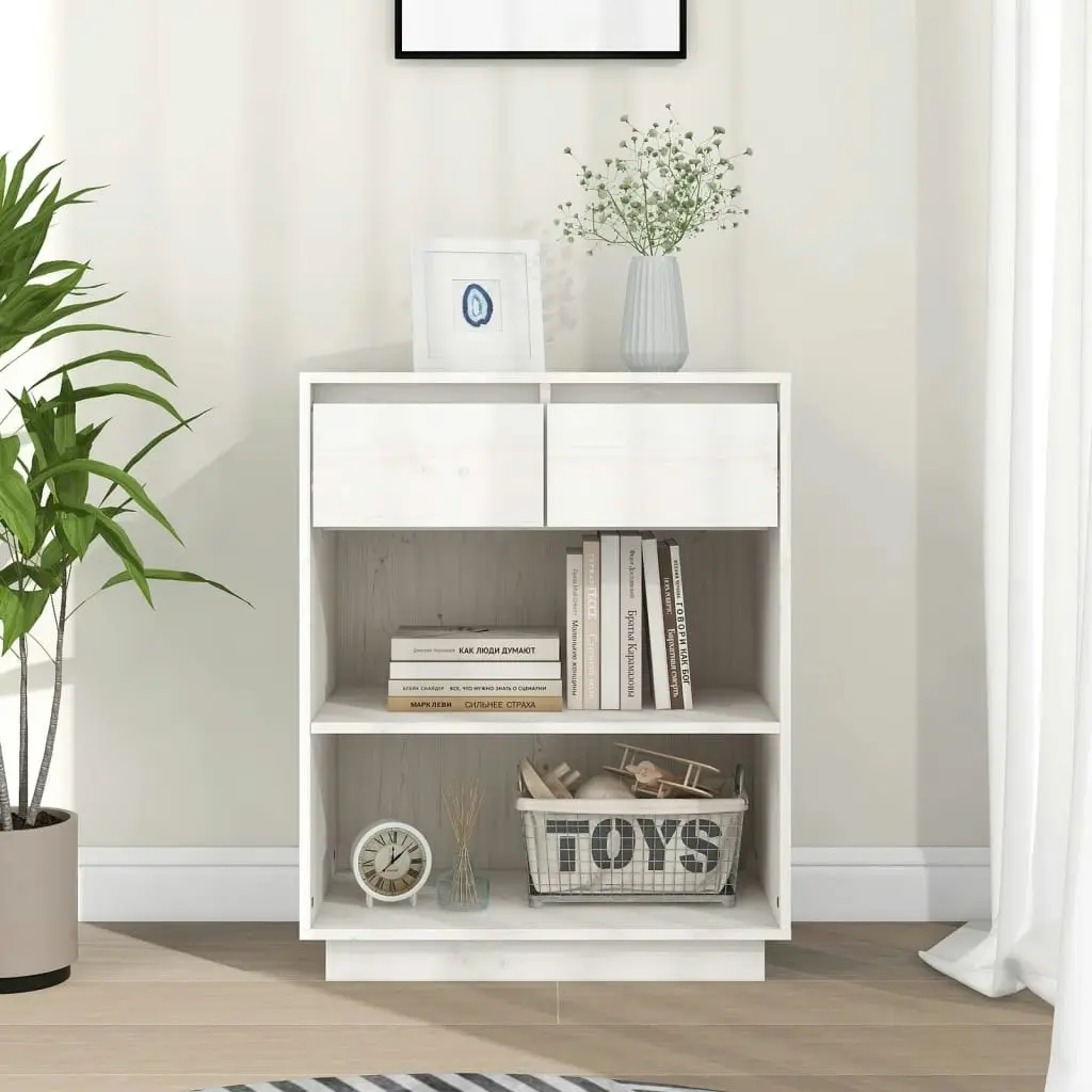 Console Cabinet White 60x34x75 cm Solid Wood Pine 813835