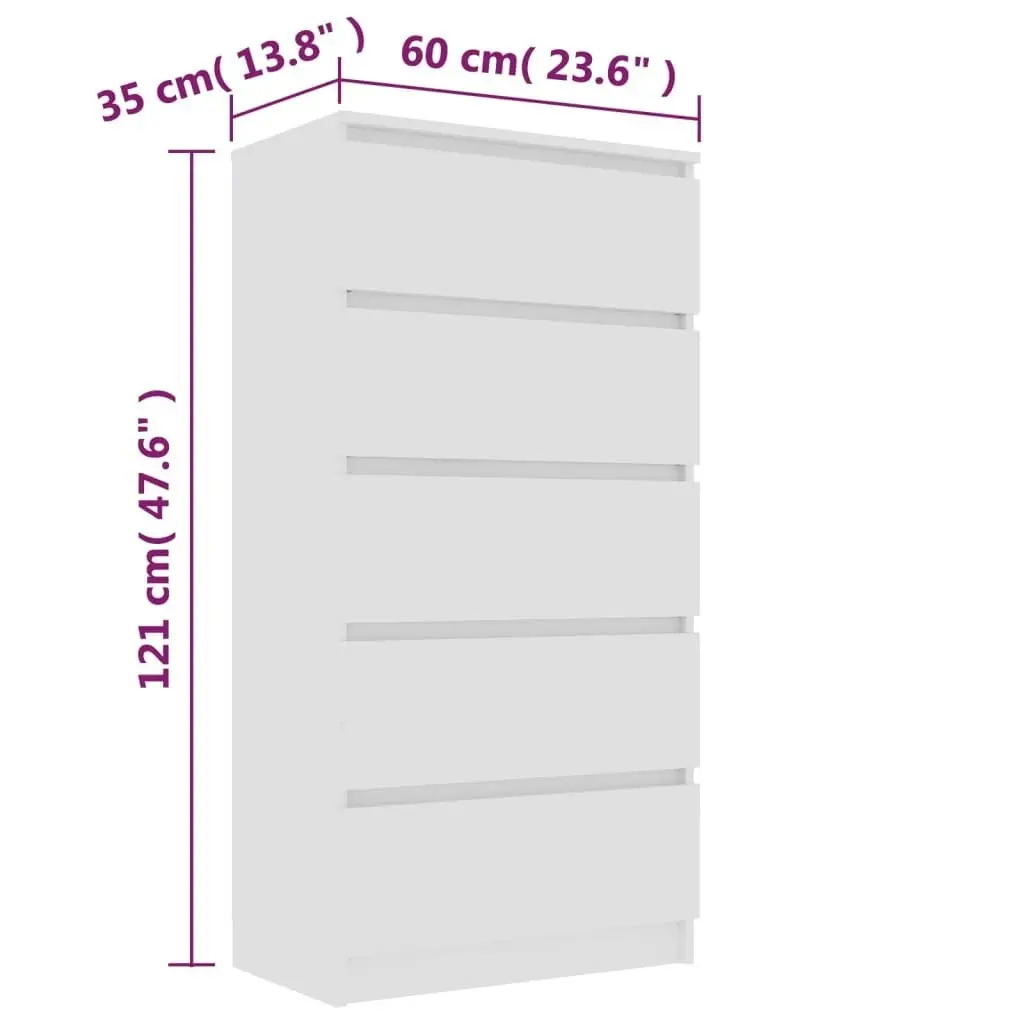 Drawer Sideboard White 60x35x121 cm Engineered Wood 801409