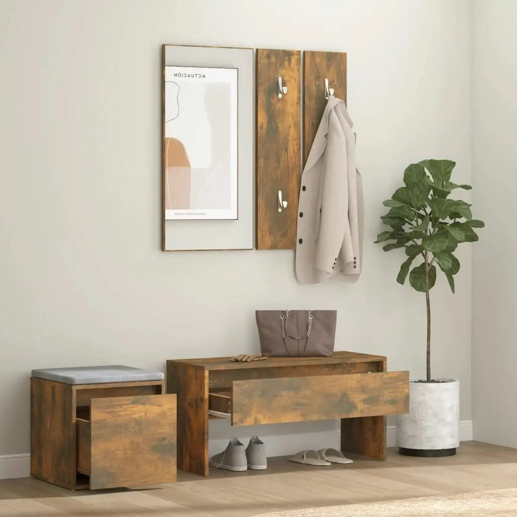 Hallway Furniture Set Smoked Oak Engineered Wood 3120194