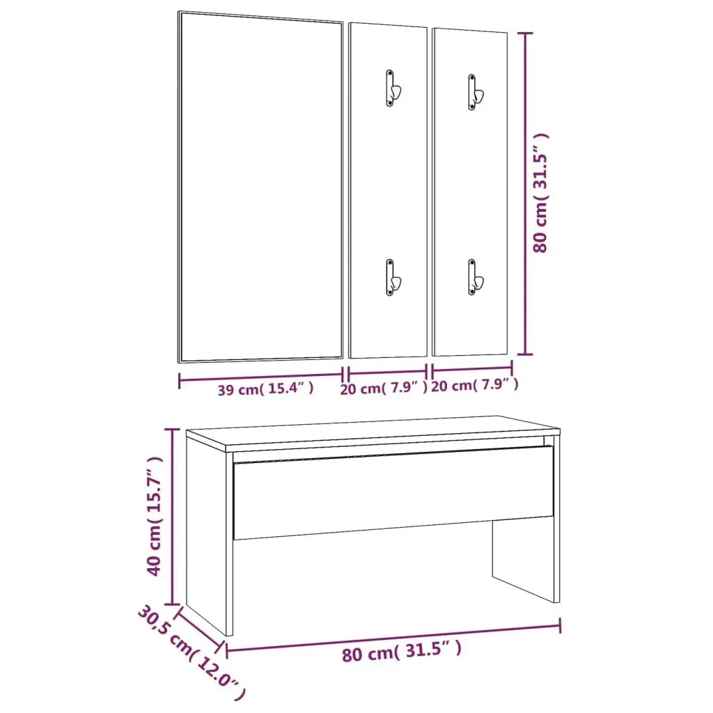 Hallway Furniture Set Smoked Oak Engineered Wood 3120194