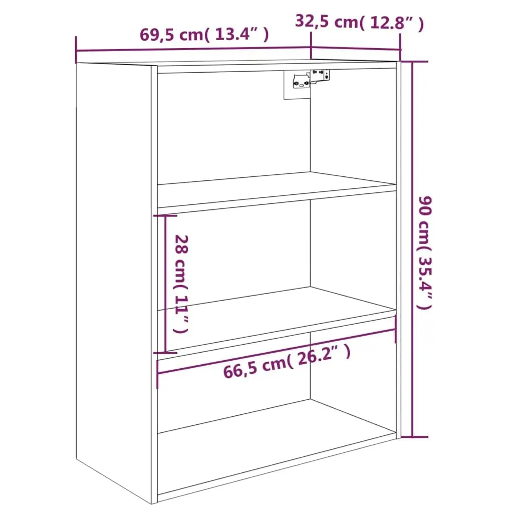 Hanging Wall Cabinet High Gloss White 69.5x32.5x90 cm 812318