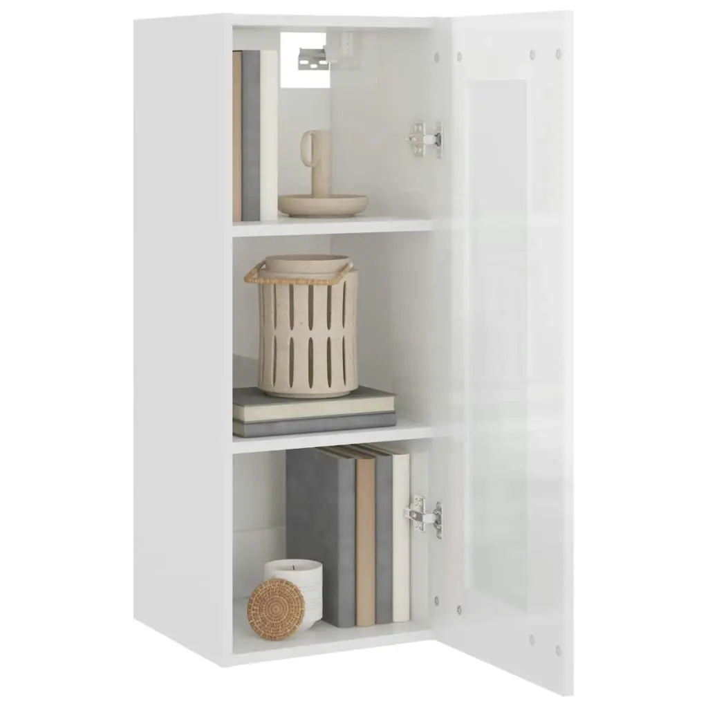 Hanging Wall Cabinet High Gloss White 34.5x34x90 cm 812453