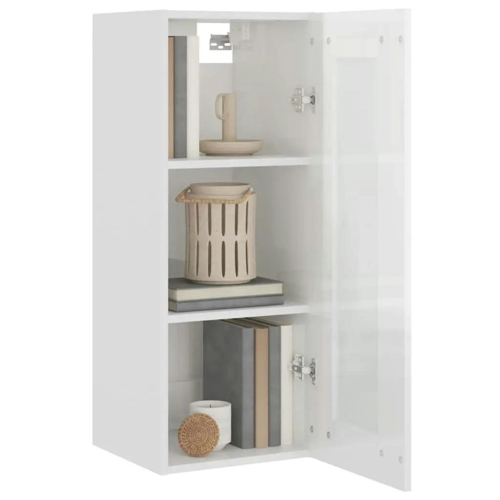 Hanging Wall Cabinet High Gloss White 34.5x34x90 cm 812462