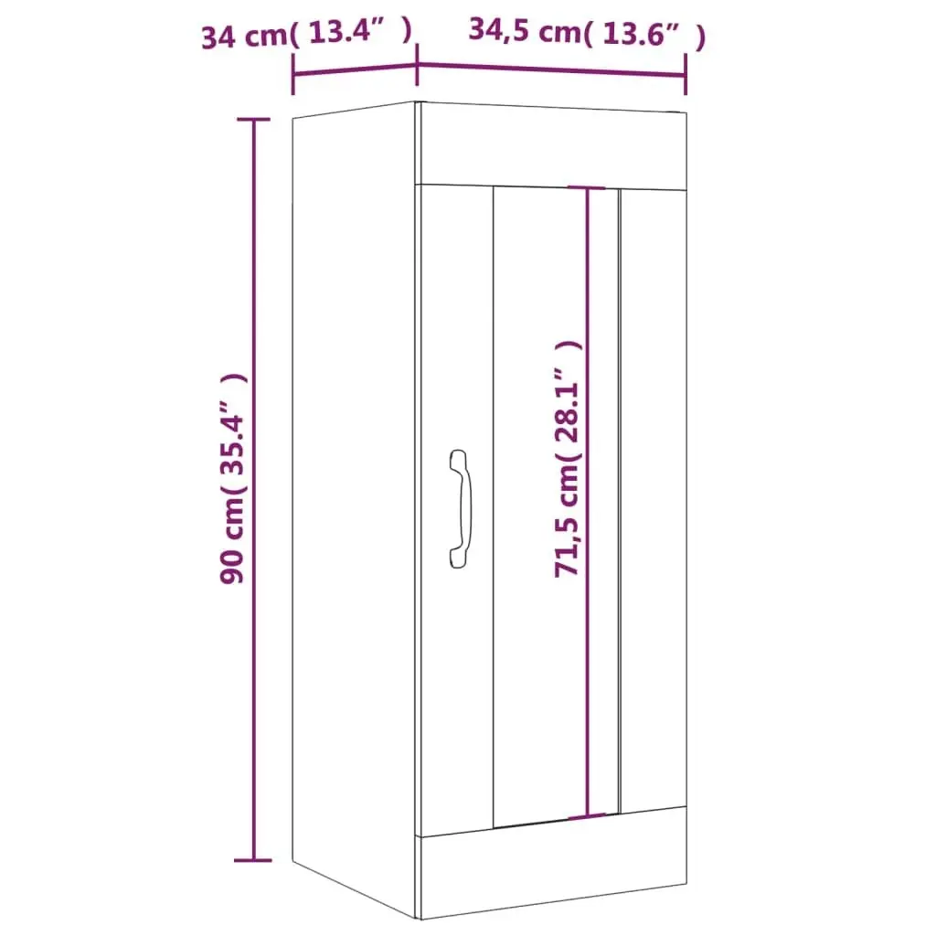 Hanging Wall Cabinet High Gloss White 34.5x34x90 cm 812462