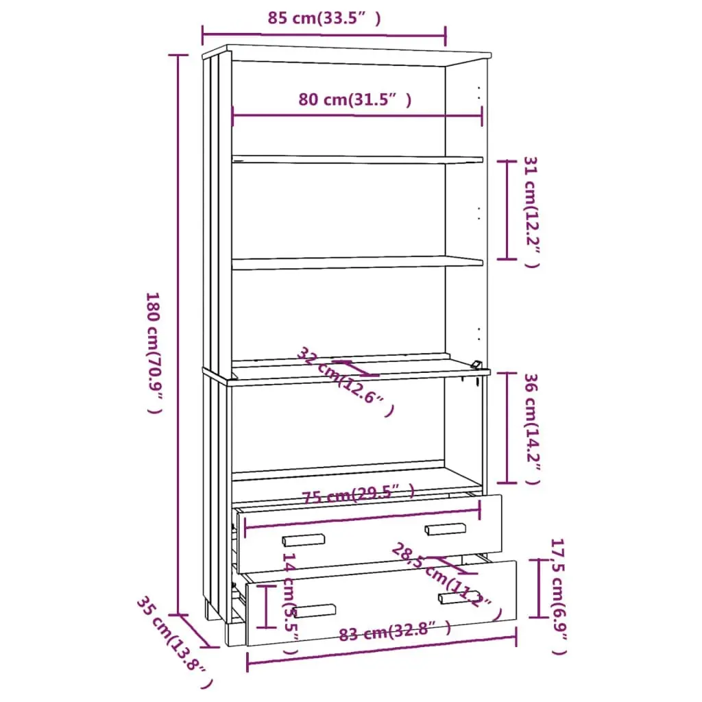 Highboard "HAMAR" Solid Wood Pine Dark Grey 3100936