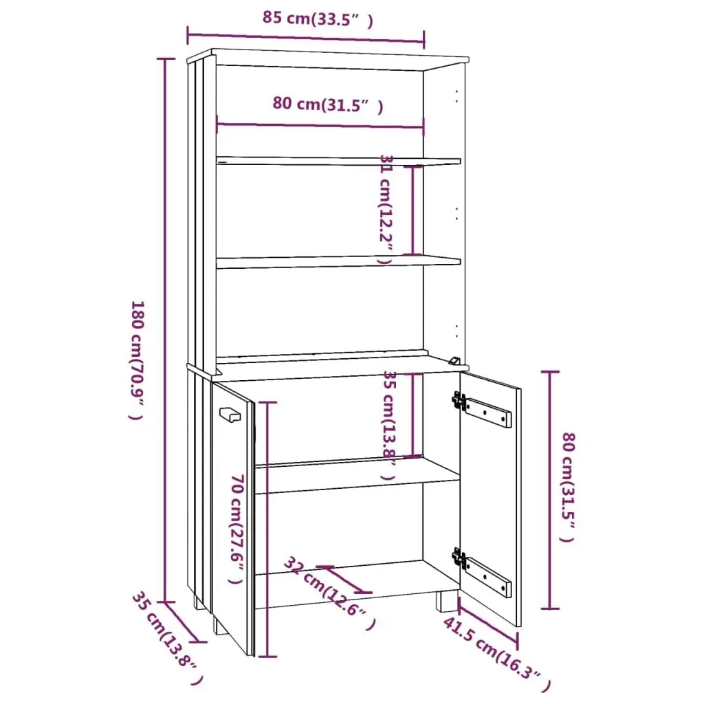 Highboard "HAMAR" Solid Wood Pine Dark Grey 3100932