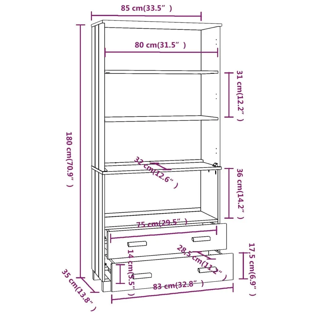 Highboard "HAMAR" Solid Wood Pine Light Grey 3100937