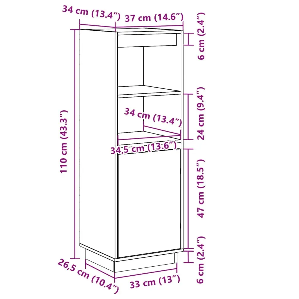 Highboard 37x34x110 cm Solid Wood Pine 813515