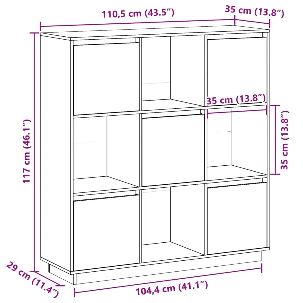 Highboard 110.5x35x117 cm Solid Wood Pine 814369