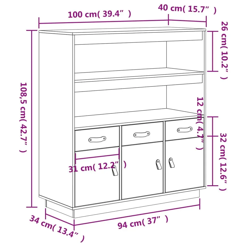 Highboard 100x40x108.5 cm Solid Wood Pine 820162