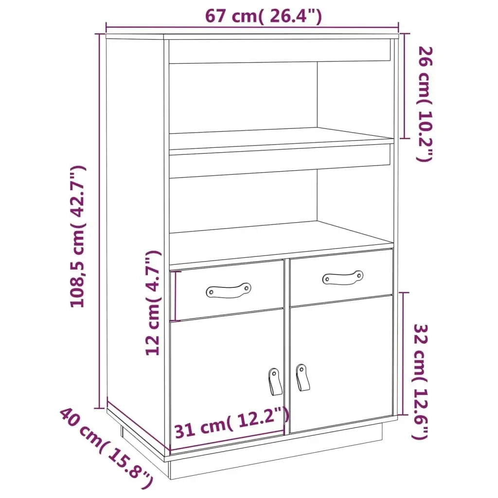 Highboard 67x40x108.5 cm Solid Wood Pine 820157