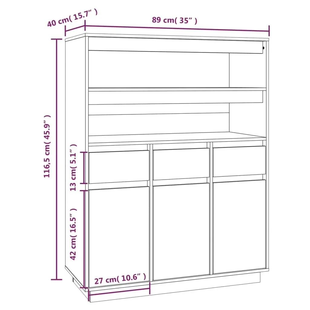 Highboard 89x40x116.5 cm Solid Wood Pine 818215