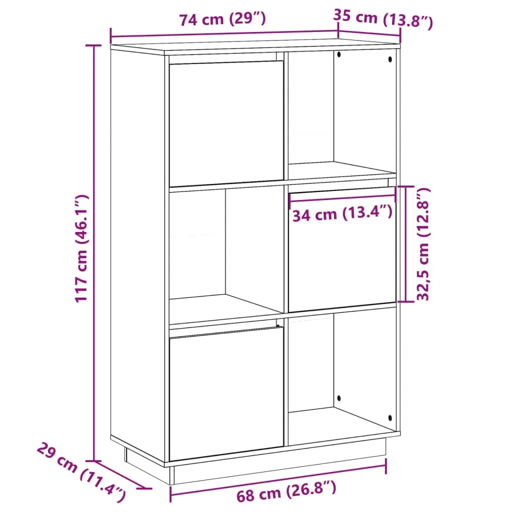 Highboard 74x35x117 cm Solid Wood Pine 814364