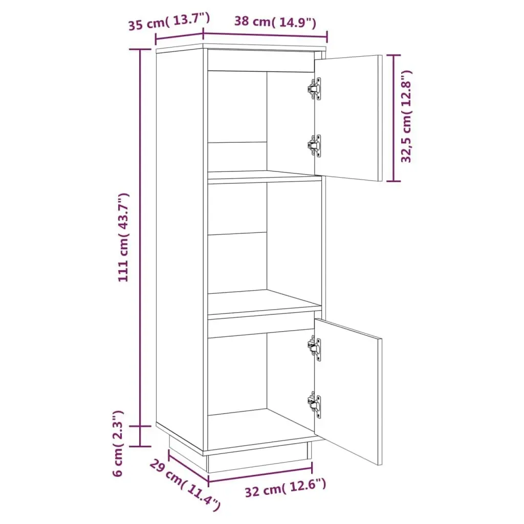 Highboard Black 38x35x117 cm Solid Wood Pine 814363