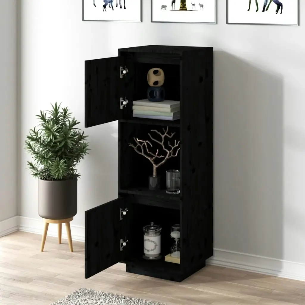 Highboard Black 38x35x117 cm Solid Wood Pine 814363