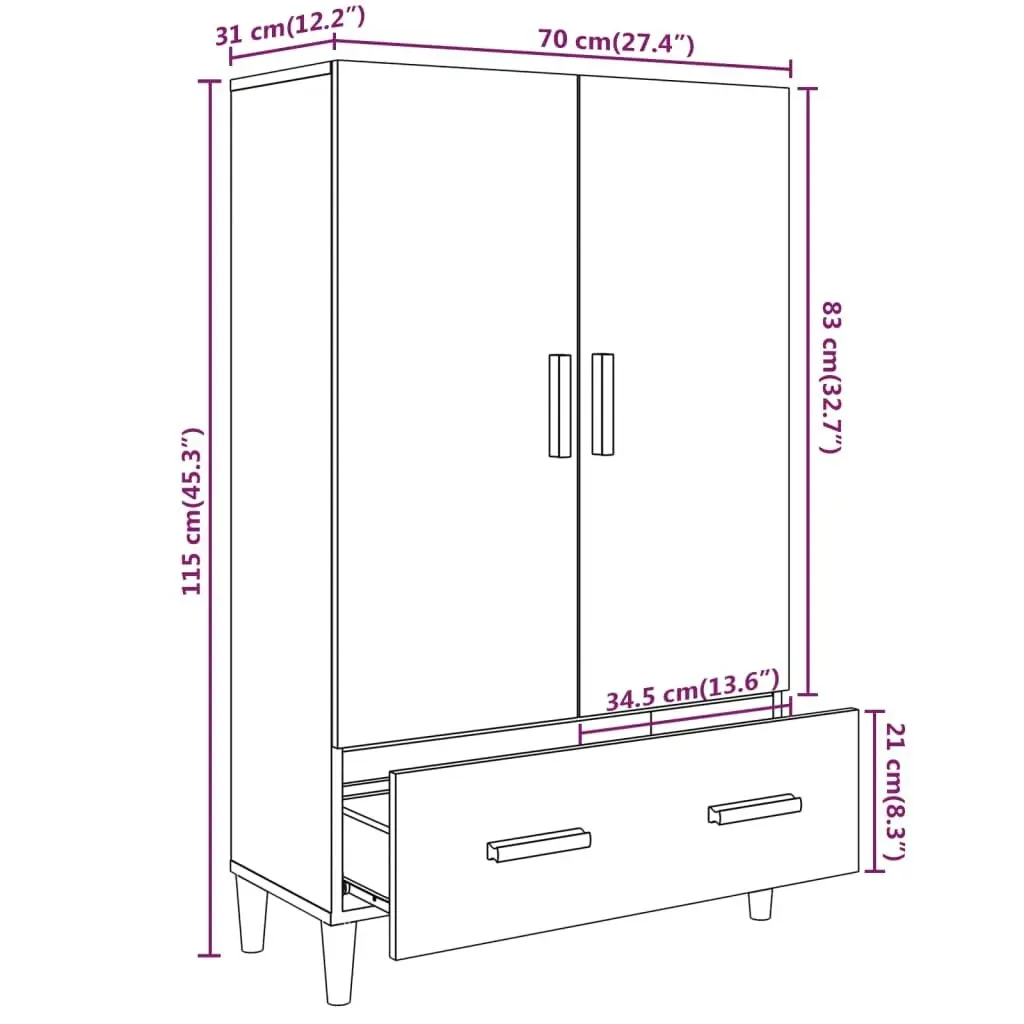 Highboard Black 70x31x115 cm Engineered Wood 812529