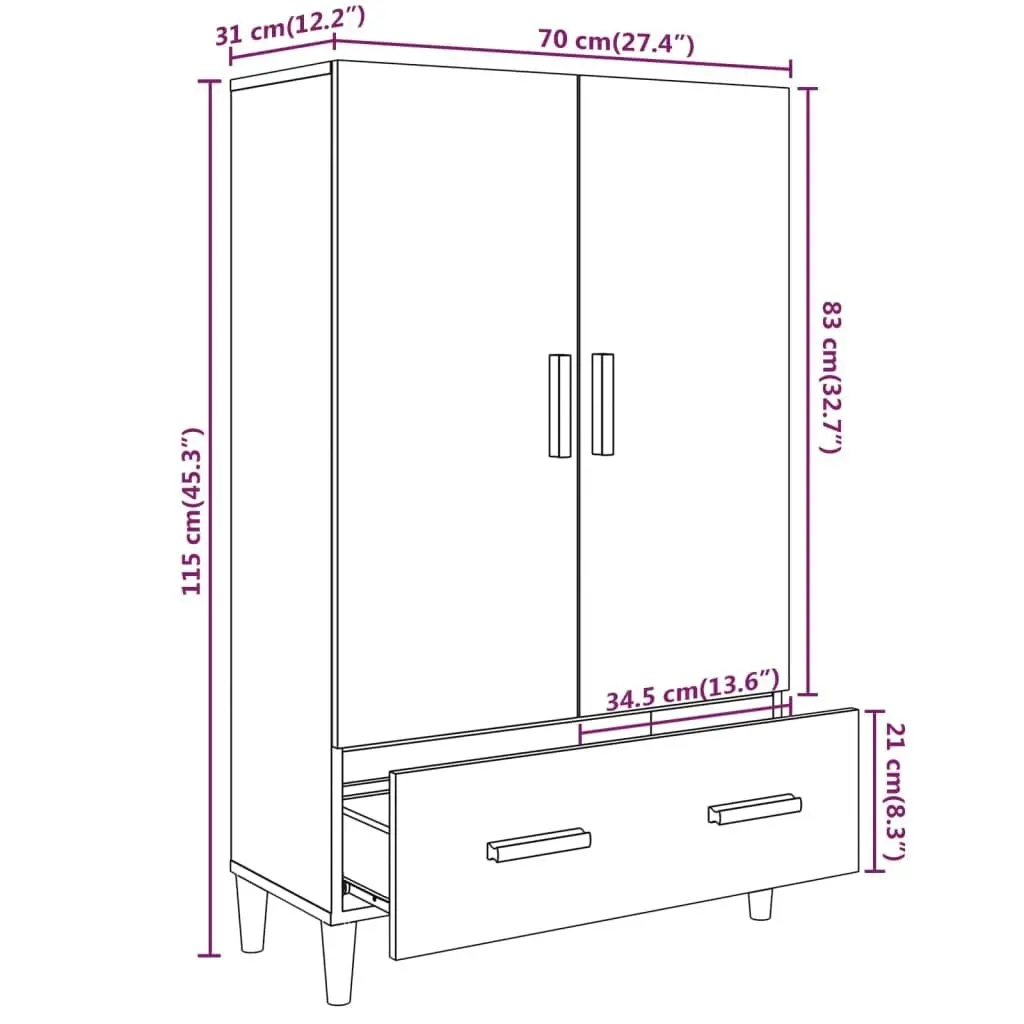 Highboard Concrete Grey 70x31x115 cm Engineered Wood 812532