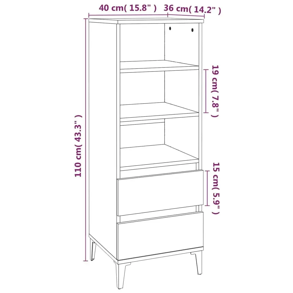 Highboard Grey Sonoma 40x36x110 cm Engineered Wood 821250