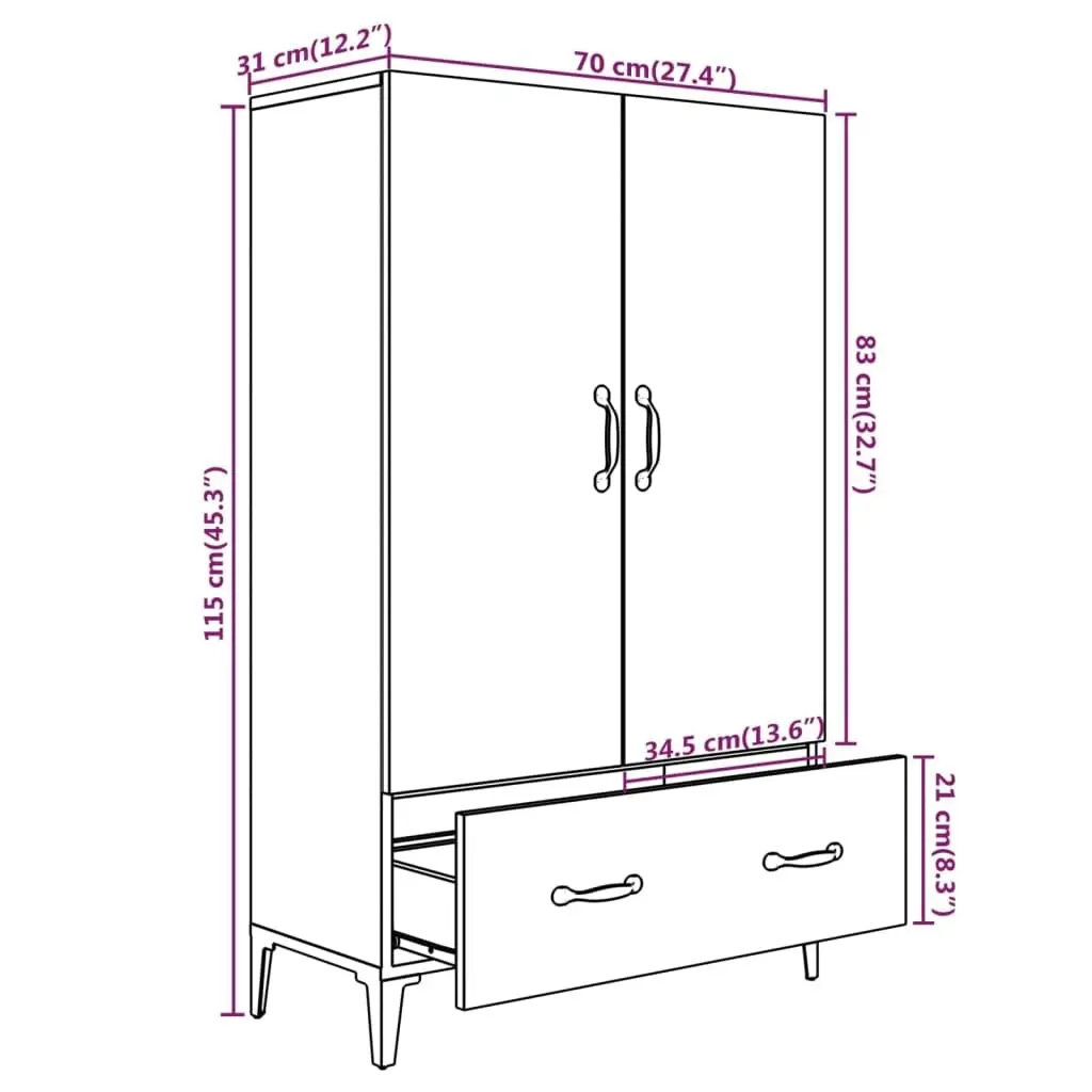 Highboard Grey Sonoma 70x31x115 cm Engineered Wood 817475