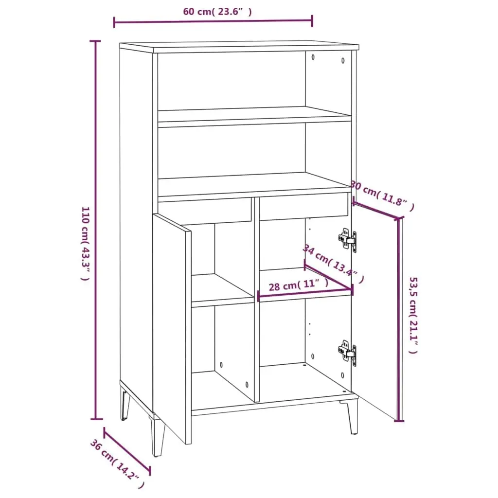 Highboard Grey Sonoma 60x36x110 cm Engineered Wood 821234