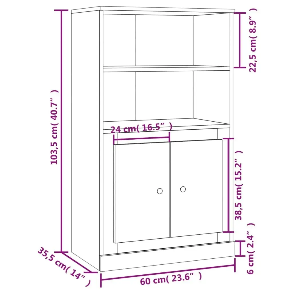 Highboard Smoked Oak 60x35.5x103.5 cm Engineered Wood 816317