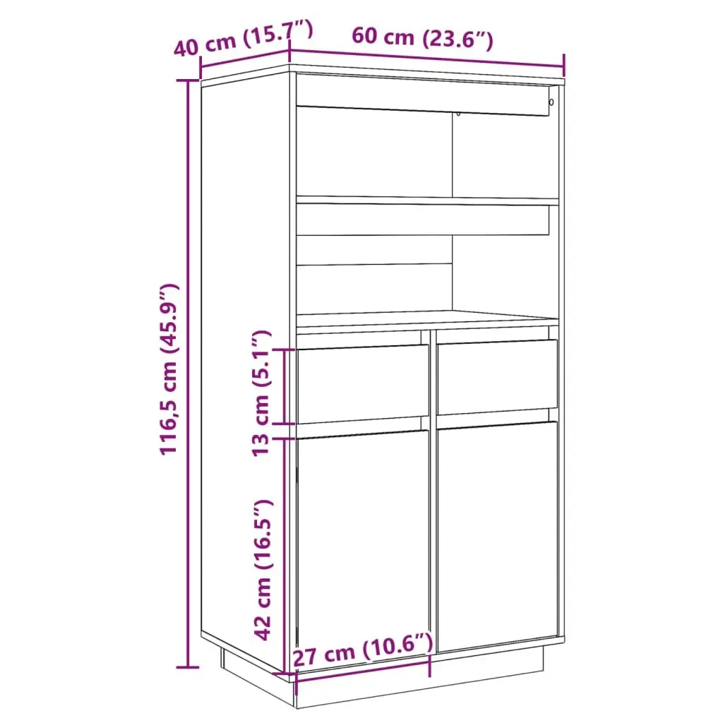 Highboard 60x40x116.5 cm Solid Wood Pine 814534